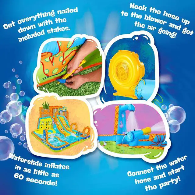 Alt view image 3 of 7 - Sunny & Fun Mega Climb N Go Inflatable Water Slide Park Heavy-Duty for Outdoor Fun - Climbing Wall, 2 Slides, Splash & Deep Pool Easy to Set Up & Inflate with Included Air Pump & Carrying Case