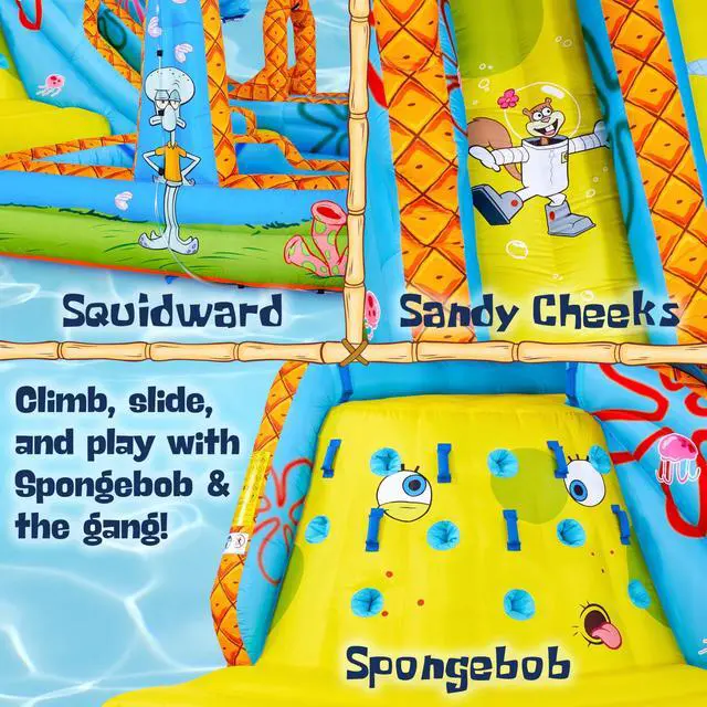Alt view image 4 of 7 - Sunny & Fun Mega Climb N Go Inflatable Water Slide Park Heavy-Duty for Outdoor Fun - Climbing Wall, 2 Slides, Splash & Deep Pool Easy to Set Up & Inflate with Included Air Pump & Carrying Case