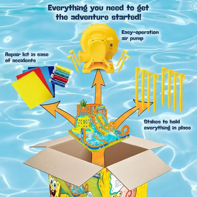 Alt view image 5 of 7 - Sunny & Fun Mega Climb N Go Inflatable Water Slide Park Heavy-Duty for Outdoor Fun - Climbing Wall, 2 Slides, Splash & Deep Pool Easy to Set Up & Inflate with Included Air Pump & Carrying Case