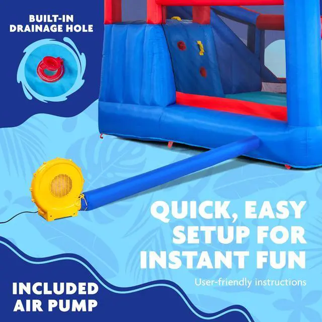 Alt view image 5 of 7 - Sunny & Fun Big Time Bounce-A-Round Inflatable Water Slide Park  Heavy-Duty for Outdoor Fun - Climbing Wall, Slide & Splash Pool  Easy to Set Up & Inflate with Included Air Pump & Carrying Case