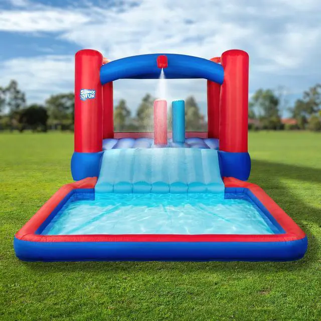Alt view image 3 of 7 - Sunny & Fun Slide N Splash Bounce House Inflatable Water Slide Park  Heavy-Duty for Outdoor Fun, Wide Slide & Splash Pool