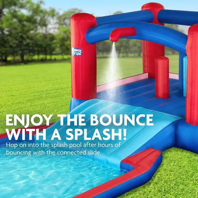 Alt view image 4 of 7 - Sunny & Fun Slide N Splash Bounce House Inflatable Water Slide Park  Heavy-Duty for Outdoor Fun, Wide Slide & Splash Pool