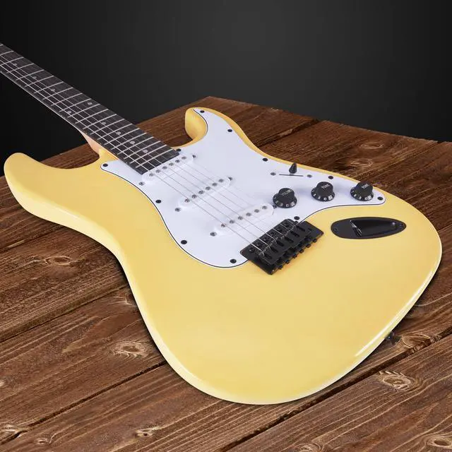 Alt view image 5 of 7 - LyxPro 39 inch Electric Guitar Kit Bundle with 20w Amplifier, All Accessories, Digital Clip On Tuner, Six Strings, Two Picks, Tremolo Bar, Shoulder Strap, Case Bag Starter kit Full Size - Retro Yellow