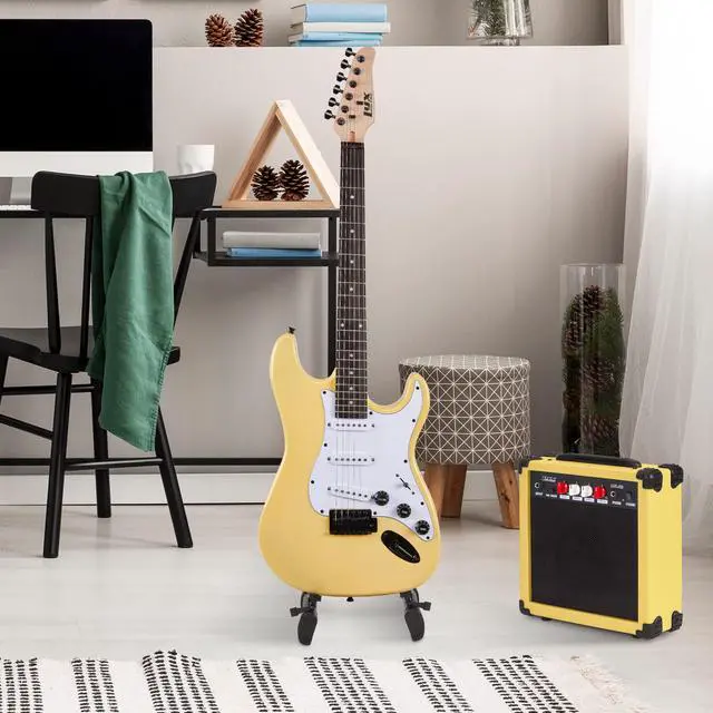 Alt view image 7 of 7 - LyxPro 39 inch Electric Guitar Kit Bundle with 20w Amplifier, All Accessories, Digital Clip On Tuner, Six Strings, Two Picks, Tremolo Bar, Shoulder Strap, Case Bag Starter kit Full Size - Retro Yellow