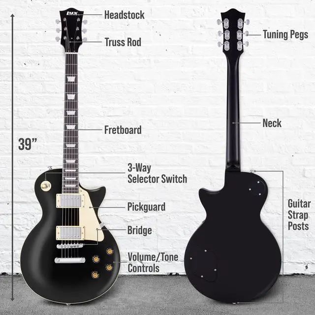 Alt view image 6 of 6 - LyxPro 39 SB Series Electric Guitar, LP Style for Beginner, Intermediate & Pro Players Solid Body Guitar, Bonus 2-Pack of Picks, Mahogany Wood, Volume/Tone Controls, 3-Way Pickup - Black