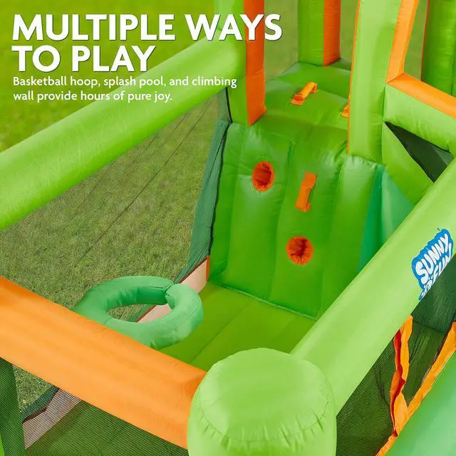 Alt view image 3 of 6 - Sunny & Fun Compact Bounce-A-Round Inflatable Water Slide Park Heavy-Duty for Outdoor Fun - Climbing Wall, Slide & Splash Pool Easy to Set Up & Inflate with Included Air Pump & Carrying Case