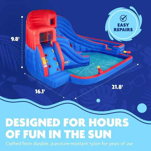 Alt view image 3 of 7 - Sunny & Fun Deluxe Adventure Inflatable Water Slide Park  Heavy-Duty for Outdoor Fun - Climbing Wall, 2 Slides & Splash Pool  Easy to Set Up & Inflate with Included Air Pump & Carrying Case