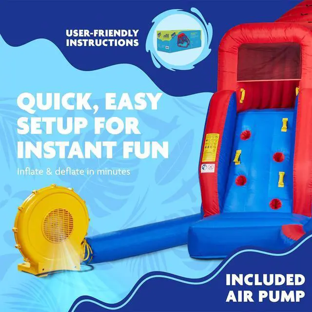 Alt view image 6 of 7 - Sunny & Fun Deluxe Adventure Inflatable Water Slide Park  Heavy-Duty for Outdoor Fun - Climbing Wall, 2 Slides & Splash Pool  Easy to Set Up & Inflate with Included Air Pump & Carrying Case