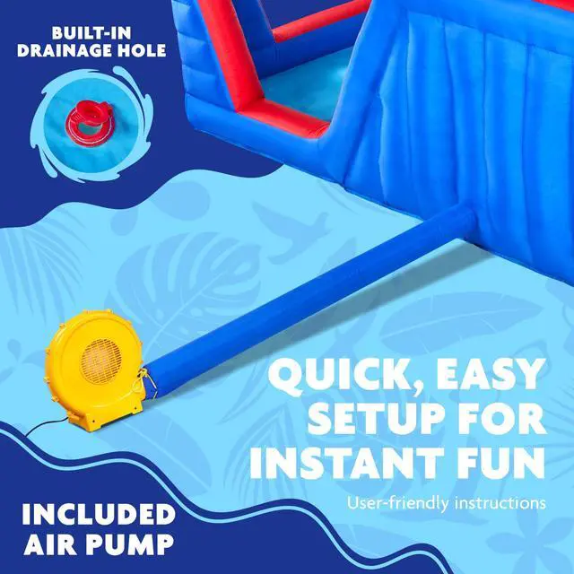 Alt view image 5 of 6 - Sunny & Fun Four Corner Inflatable Water Slide Park Heavy-Duty for Outdoor Fun - Climbing Wall, Slide & Deep Pool Easy to Set Up & Inflate with Included Air Pump & Carrying Case