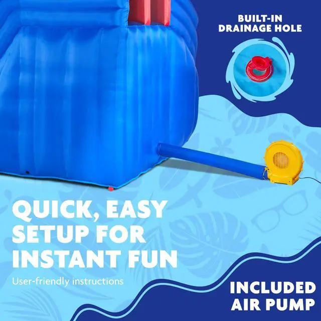 Alt view image 6 of 7 - Sunny & Fun Double Dip Inflatable Water Slide Park  Heavy-Duty for Outdoor Fun - Climbing Wall, 2 Slides & Splash Pool  Easy to Set Up & Inflate with Included Air Pump & Carrying Case