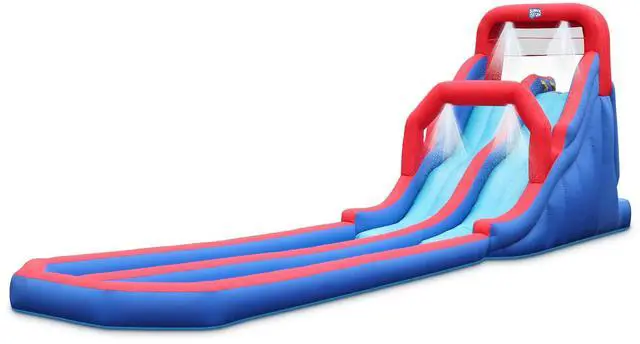 Main image of Sunny & Fun Dual Splash Inflatable Water Racing Slide Park  Heavy-Duty for Outdoor Fun - Climbing Wall, Two Slides & Splash Pool  Easy to Set Up & Inflate with Included Air Pump & Carrying Case
