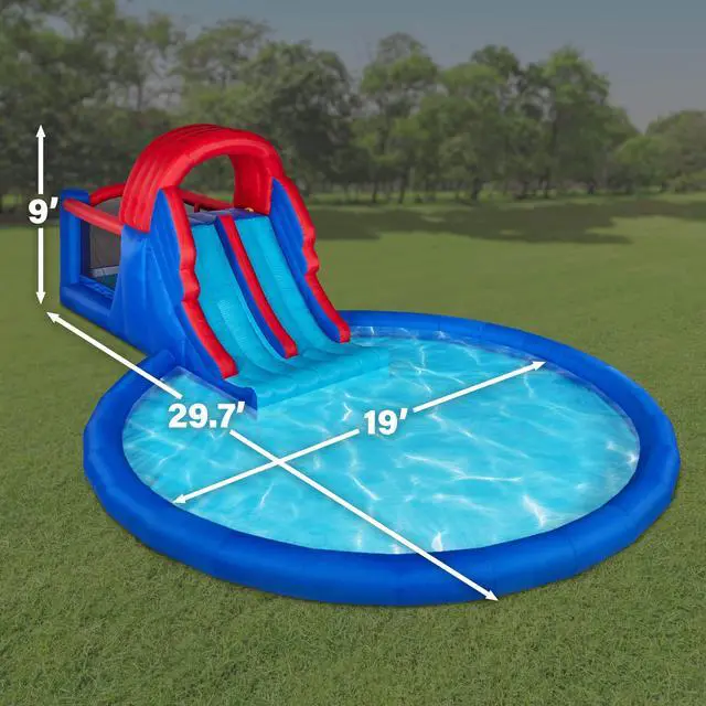 Alt view image 2 of 7 - Sunny & Fun Dual Slide Roundabout Inflatable Water Park Heavy-Duty for Outdoor Fun - Climbing Wall, Slides, Bounce House & Huge Pool Easy to Set Up & Inflate with Included Air Pump & Carrying Case