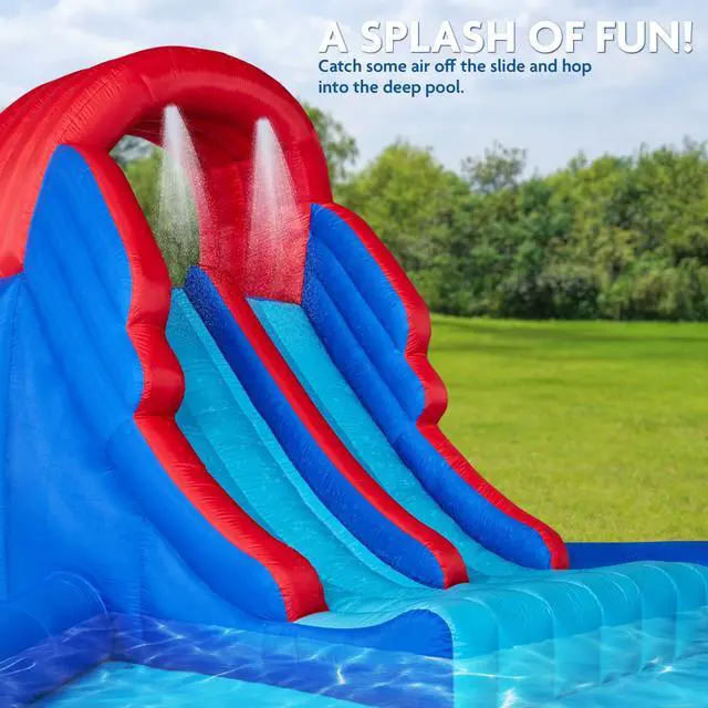 Alt view image 5 of 7 - Sunny & Fun Dual Slide Roundabout Inflatable Water Park Heavy-Duty for Outdoor Fun - Climbing Wall, Slides, Bounce House & Huge Pool Easy to Set Up & Inflate with Included Air Pump & Carrying Case
