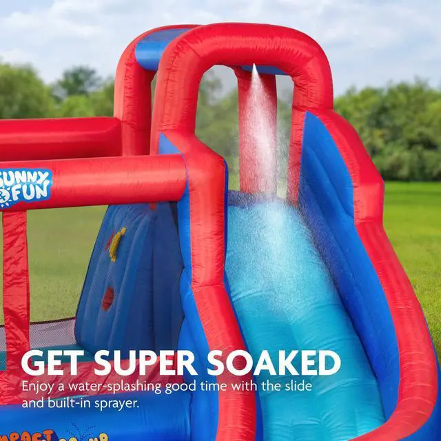 Alt view image 4 of 7 - Sunny & Fun Compact Bounce-A-Round Inflatable Water Slide Park Heavy-Duty for Outdoor Fun - Climbing Wall, Slide & Splash Pool Easy to Set Up & Inflate with Included Air Pump & Carrying Case