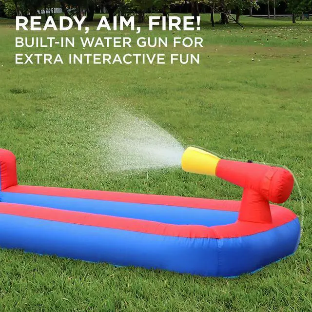 Alt view image 6 of 7 - Sunny & Fun Compact Inflatable Water Slide Park Heavy-Duty Nylon for Outdoor Fun - Climbing Wall, Slide, & Small Splash Pool Easy to Set Up & Inflate with Included Air Pump & Carrying Case