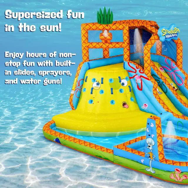 Alt view image 7 of 7 - Sunny & Fun Mega Climb N Go Inflatable Water Slide Park Heavy-Duty for Outdoor Fun - Climbing Wall, 2 Slides, Splash & Deep Pool Easy to Set Up & Inflate with Included Air Pump & Carrying Case