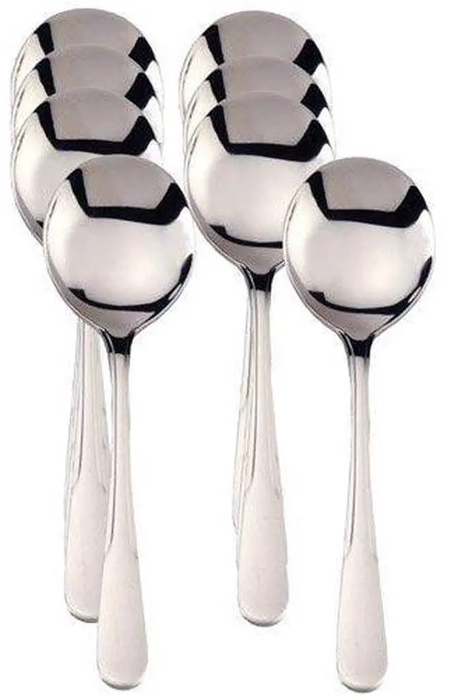 Main image of Jumbl Stainless Steel Soup Spoons Set of 8 Polished 18/8 Metal Spoons Wide Bowl, Classic Design, 7-Inch Length Durable, Dishwasher Safe Tableware for Everyday Use