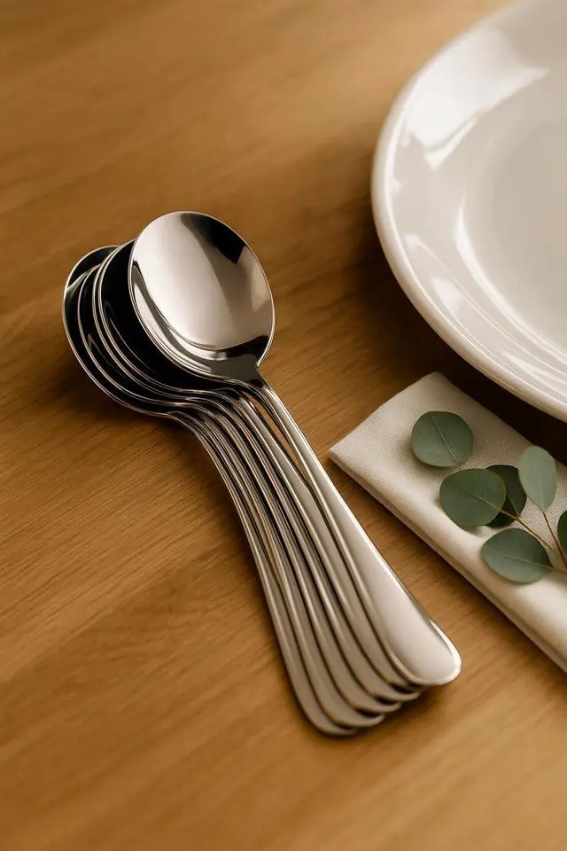 Alt view image 5 of 7 - Jumbl Stainless Steel Soup Spoons Set of 8 Polished 18/8 Metal Spoons Wide Bowl, Classic Design, 7-Inch Length Durable, Dishwasher Safe Tableware for Everyday Use