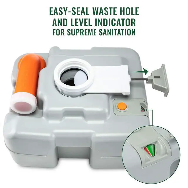 Alt view image 5 of 6 - Hike Crew Advanced Portable Outdoor Camping and Travel Toilet Adult Porta Potty w/ Level Indicator, Rotating Spout, Pressure Valve, 3-Way Pistol Flush for RV, Boat or Trailer 5.3 Gallon (20L)
