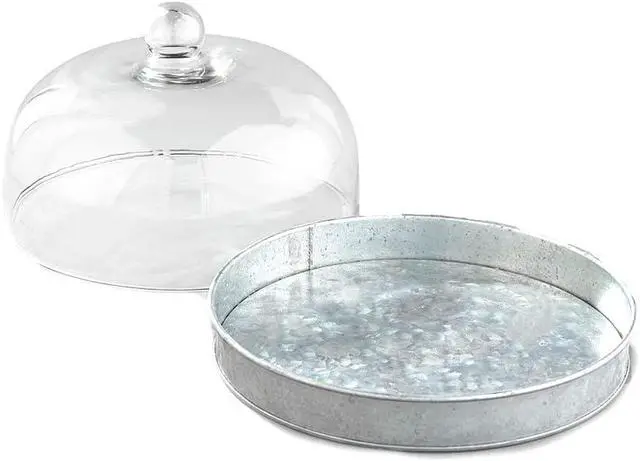 Alt view image 2 of 5 - SkyMall Galvanized Metal and Glass Dome Serving Plate - Silver
