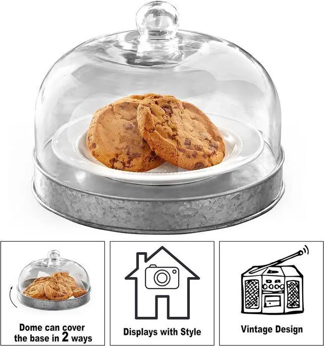 Alt view image 3 of 5 - SkyMall Galvanized Metal and Glass Dome Serving Plate - Silver