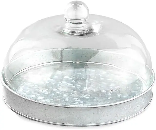 Alt view image 4 of 5 - SkyMall Galvanized Metal and Glass Dome Serving Plate - Silver
