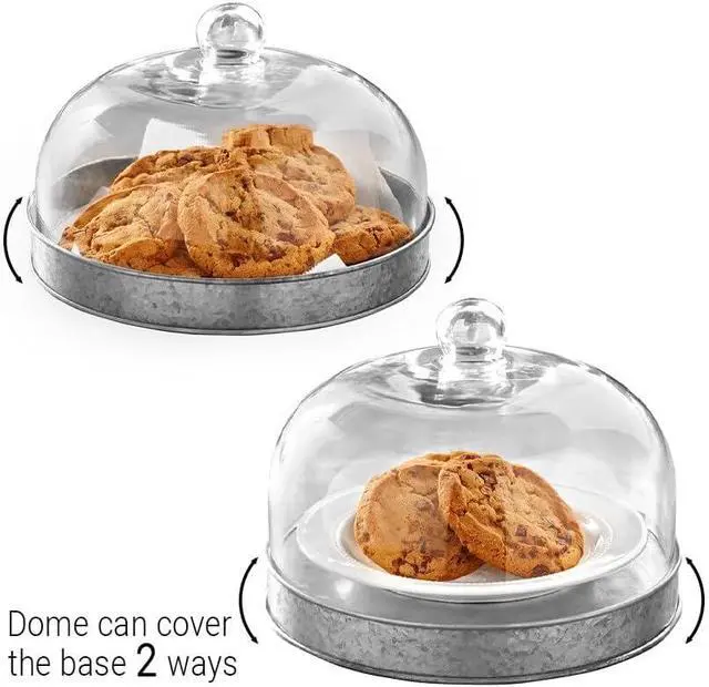 Alt view image 5 of 5 - SkyMall Galvanized Metal and Glass Dome Serving Plate - Silver