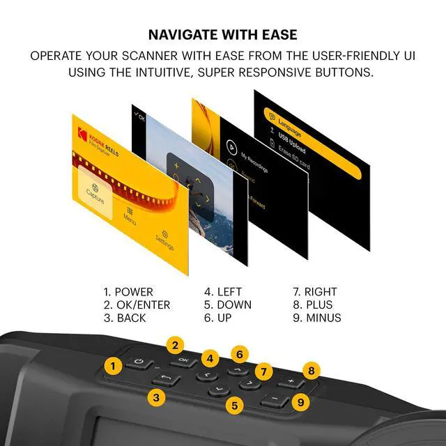 Alt view image 6 of 7 - KODAK REELS 8mm & Super 8 Films Digitizer Converter with Big 5 Screen, Scanner Converts Film Frame by Frame to Digital MP4 Files for Viewing, Sharing & Saving on SD Card for 3 4 5 7 and 9 Reels