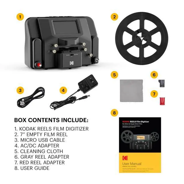 Alt view image 7 of 7 - KODAK REELS 8mm & Super 8 Films Digitizer Converter with Big 5 Screen, Scanner Converts Film Frame by Frame to Digital MP4 Files for Viewing, Sharing & Saving on SD Card for 3 4 5 7 and 9 Reels