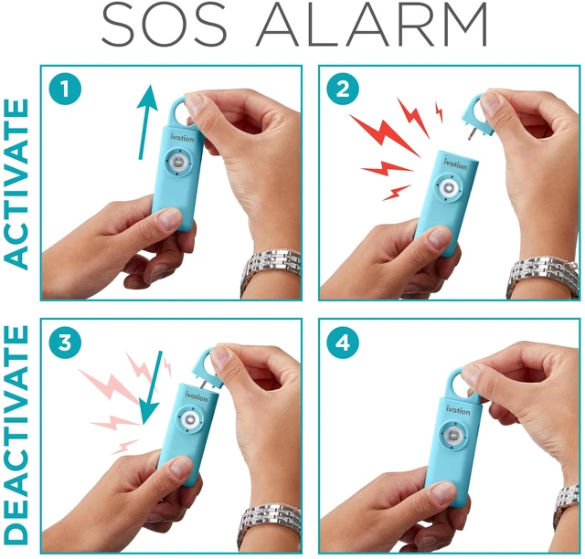 Alt view image 2 of 7 - Ivation Personal Rechargeable SOS Alarm, Pocket Size Loud 130dB Sound Safety Siren & LED Panic Strobe Light with Carabiner Keychain Clip for Women, Children & Seniors, Aqua