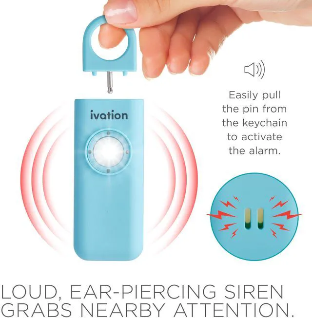 Alt view image 4 of 7 - Ivation Personal Rechargeable SOS Alarm, Pocket Size Loud 130dB Sound Safety Siren & LED Panic Strobe Light with Carabiner Keychain Clip for Women, Children & Seniors, Aqua