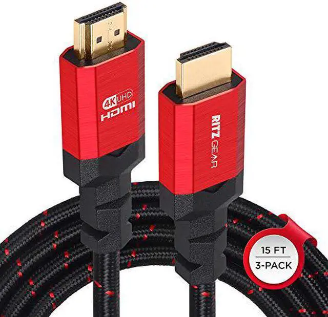 Main image of RitzGear 15 ft. 4K HDMI Cable, High Speed 18 Gbps HDMI to HDMI Cable, 3-Pack
