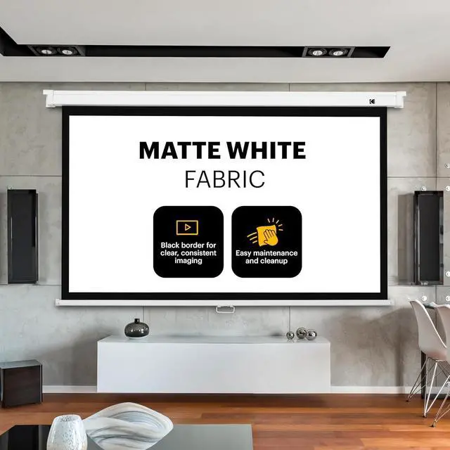 Alt view image 3 of 7 - Kodak 100" Manual Pull Down Projector Screen, Large 16:9 Retractable Projector Screen