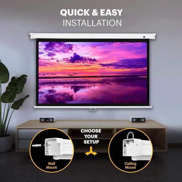Alt view image 6 of 7 - Kodak 100" Manual Pull Down Projector Screen, Large 16:9 Retractable Projector Screen