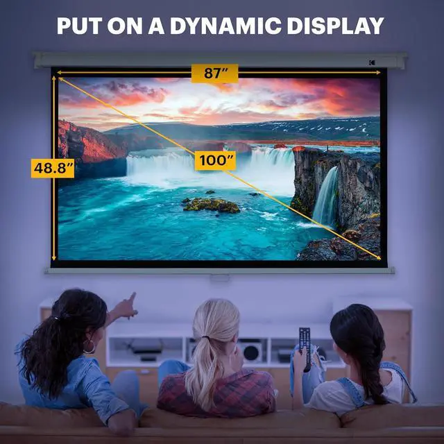 Alt view image 4 of 7 - Kodak 100" Manual Pull Down Projector Screen, Large 16:9 Retractable Projector Screen