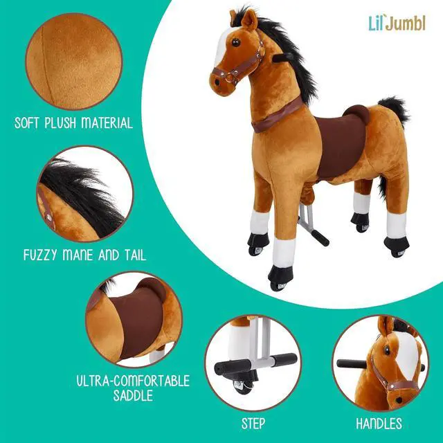 Alt view image 4 of 7 - Lil' Jumbl Ride on Horse, Kids Ride on Toy with Realistic Sounds & Rolling Wheels (Brown)