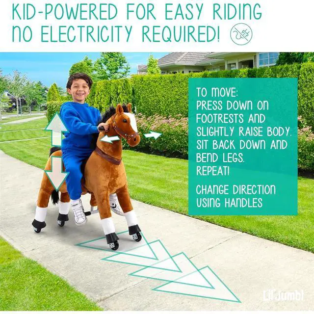 Alt view image 2 of 7 - Lil' Jumbl Ride on Horse, Kids Ride on Toy with Realistic Sounds & Rolling Wheels (Brown)