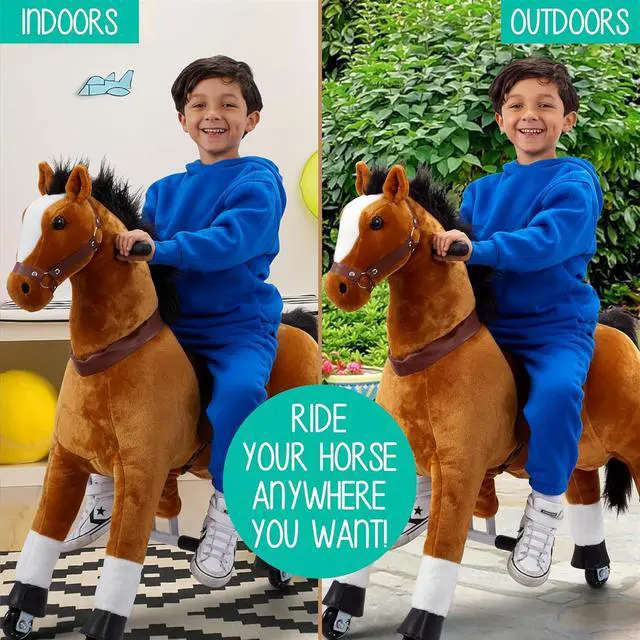 Alt view image 6 of 7 - Lil' Jumbl Ride on Horse, Kids Ride on Toy with Realistic Sounds & Rolling Wheels (Brown)