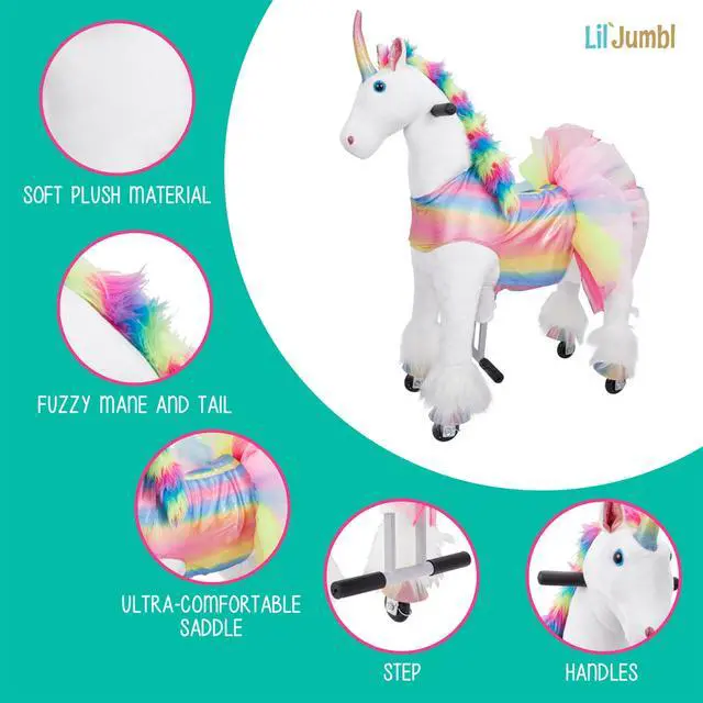 Alt view image 4 of 7 - Lil' Jumbl Ride on Horse, Kids Ride on Toy with Realistic Sounds & Rolling Wheels (Rainbow)