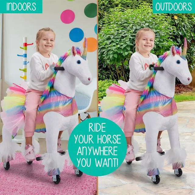 Alt view image 3 of 7 - Lil' Jumbl Ride on Horse, Kids Ride on Toy with Realistic Sounds & Rolling Wheels (Rainbow)