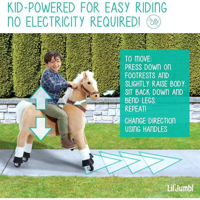 Alt view image 2 of 7 - Lil' Jumbl Ride on Horse, Kids Ride on Toy with Realistic Sounds & Rolling Wheels (Off-White)