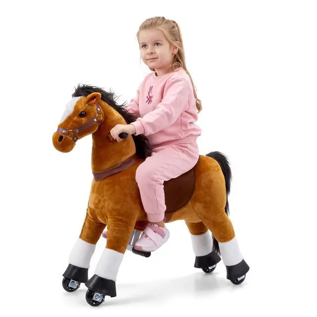 Main image of Lil' Jumbl Small Ride on Horse, Kids Ride on Toy with Realistic Sounds & Rolling Wheels (Brown)