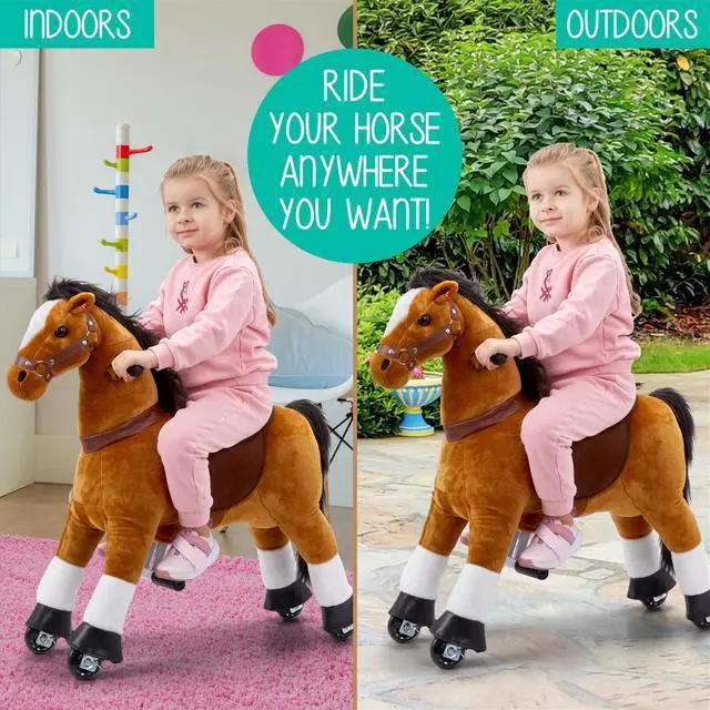 Alt view image 3 of 7 - Lil' Jumbl Small Ride on Horse, Kids Ride on Toy with Realistic Sounds & Rolling Wheels (Brown)