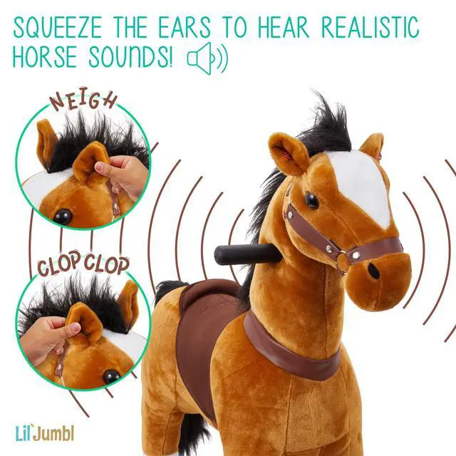 Alt view image 4 of 7 - Lil' Jumbl Small Ride on Horse, Kids Ride on Toy with Realistic Sounds & Rolling Wheels (Brown)