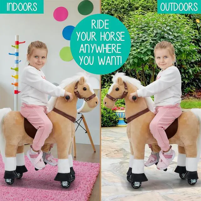 Alt view image 5 of 7 - Lil' Jumbl Small Ride on Horse, Kids Ride on Toy with Realistic Sounds & Rolling Wheels (Off-White)