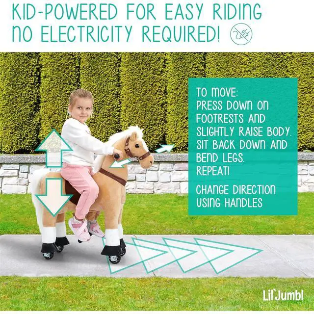 Alt view image 2 of 7 - Lil' Jumbl Small Ride on Horse, Kids Ride on Toy with Realistic Sounds & Rolling Wheels (Off-White)