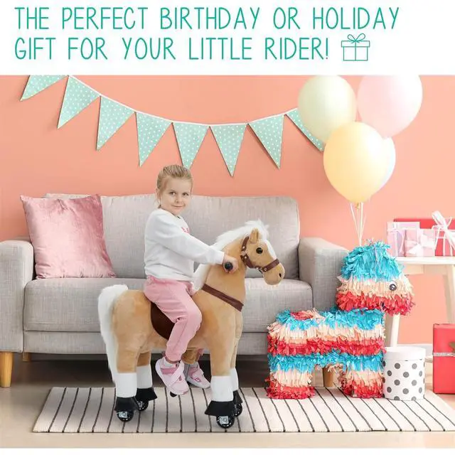 Alt view image 7 of 7 - Lil' Jumbl Small Ride on Horse, Kids Ride on Toy with Realistic Sounds & Rolling Wheels (Off-White)