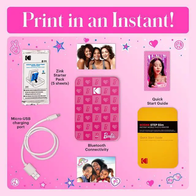 Alt view image 2 of 7 - Barbie x Kodak Step Slim Wireless Instant Portable Photo Printer, 2x3" Full Color Portable Printer