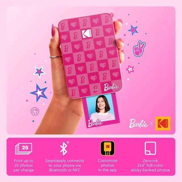 Alt view image 3 of 7 - Barbie x Kodak Step Slim Wireless Instant Portable Photo Printer, 2x3" Full Color Portable Printer