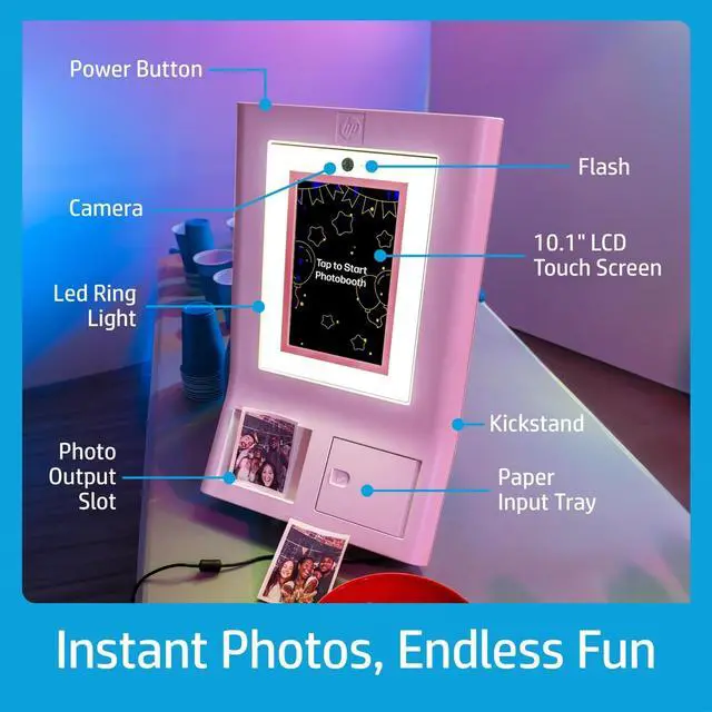 Alt view image 3 of 7 - HP Sprocket Photobooth 3x4" Photo Printer (Pink) Bundle w/3.5 x 4.25 Zink Photo Paper (300 Sheets)